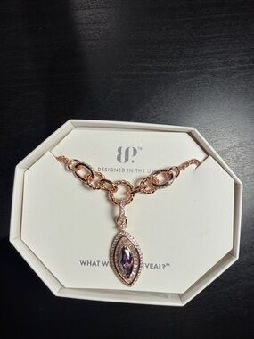 Rose Gold Necklace with Purple Marquise Pendant by JD